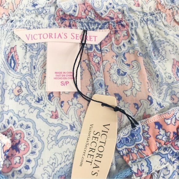 VICTORIA’S SECRET Blue Paisley Print Short Nightgown Sleeveless Size Small New - Picture 3 of 9